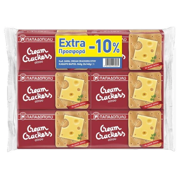 Cream Crackers Σίτου (-10%) ΠΑΠΑΔΟΠΟΥΛΟΥ 140gr (6x140gr)
