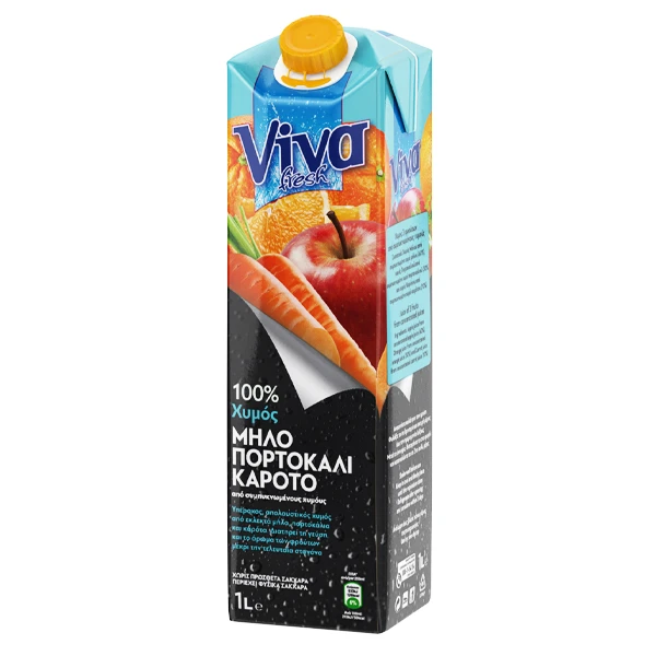 Χυμός Μήλο - Πορτοκάλι - Καρότο 100% Φυσικός VIVA 1lt