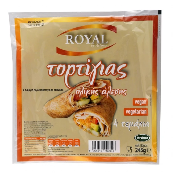 Τορτίγια Ολικής Άλεσης 25cm ROYAL 245gr (4τμχ)