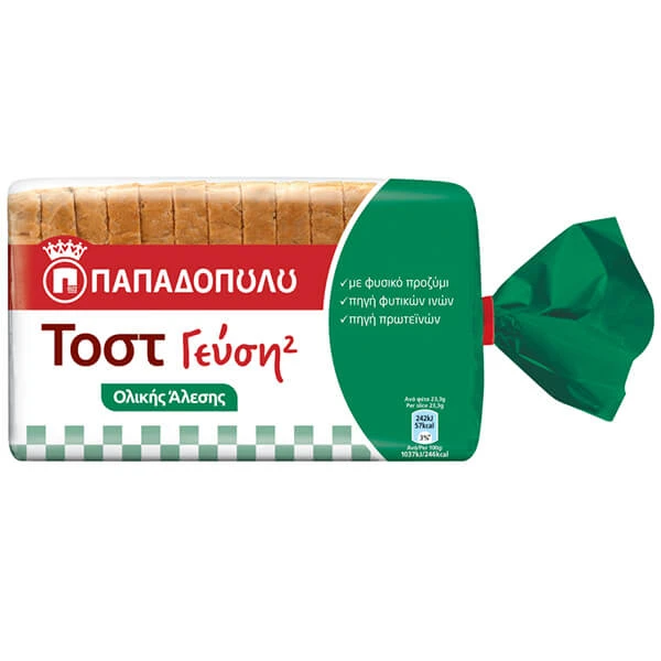 Ψωμί Τοστ Γεύση 2 Ολικής Άλεσης ΠΑΠΑΔΟΠΟΥΛΟΥ 325gr