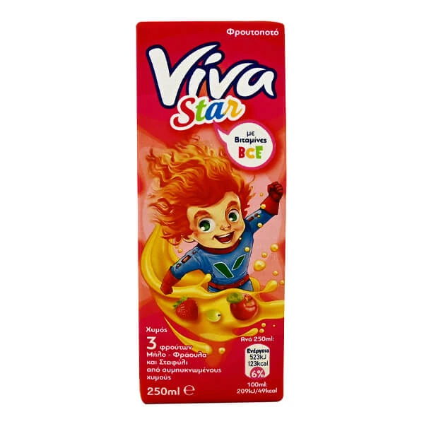 Χυμός Star Μήλο - Φράουλα - Σταφύλι VIVA 250ml