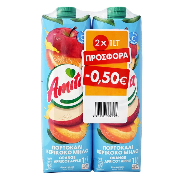 Χυμός Πορτοκάλι - Μήλο - Βερίκοκο AMITA 1lt (2x1lt)