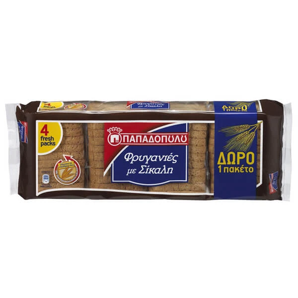 Φρυγανιές Σίκαλης ΠΑΠΑΔΟΠΟΥΛΟΥ 80gr (4x80gr)