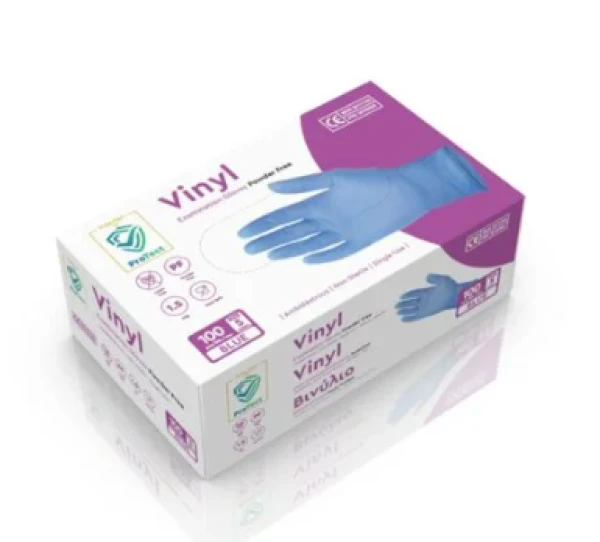 Γάντια Bινυλίου Μπλε Small PROTECT 100τμχ
