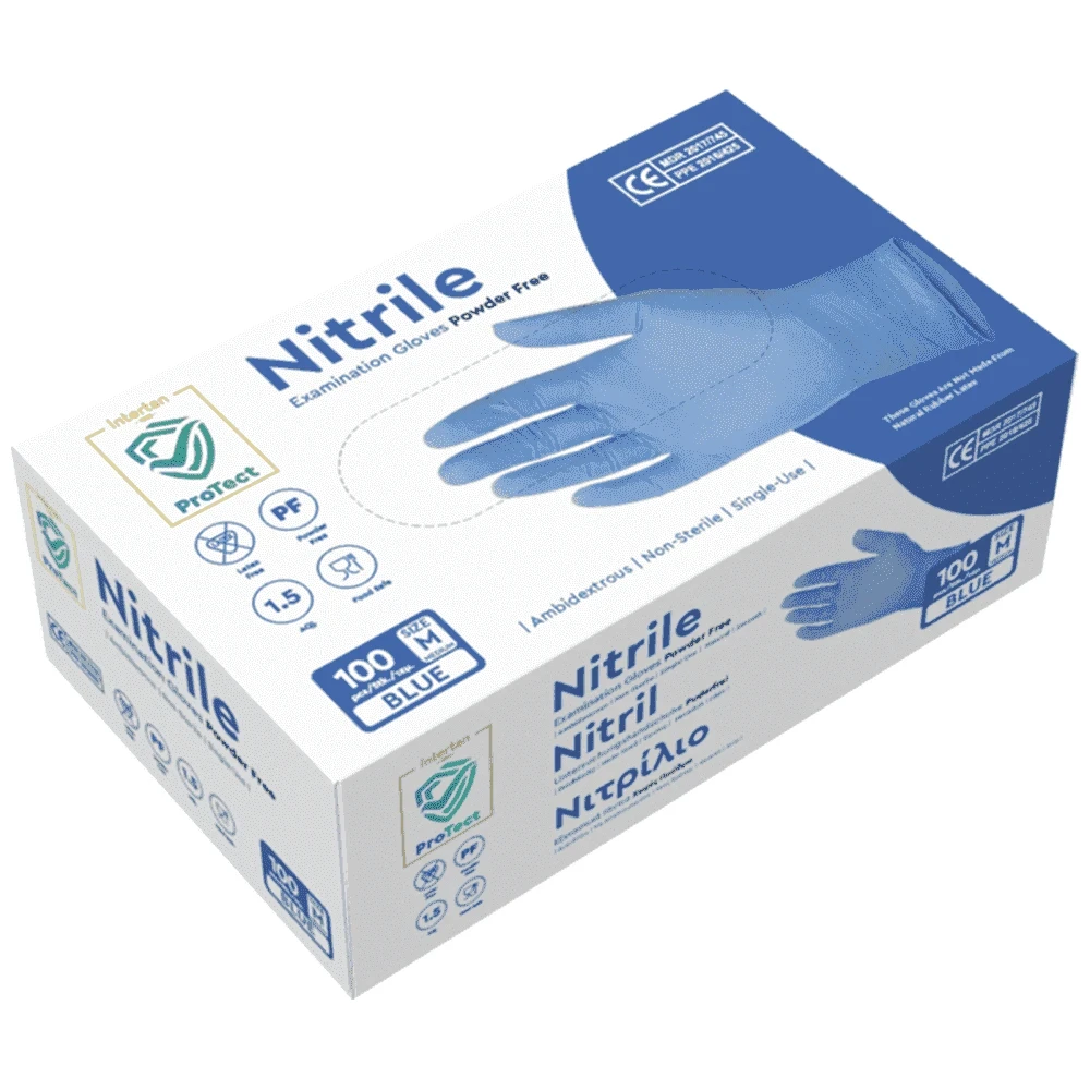 Γάντια Νιτριλίου Μπλε Large PROTECT 100τμχ
