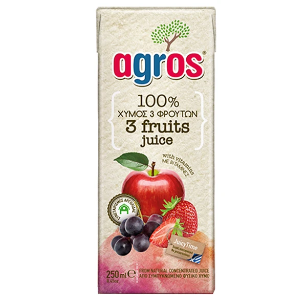 Χυμός Μήλο-Σταφύλι-Φράουλα 100% AGROS 250ml