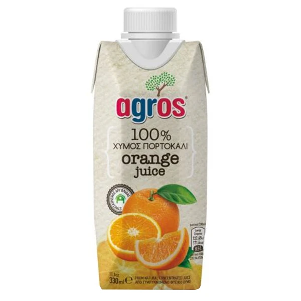 Χυμός Πορτοκάλι 100% AGROS 330ml