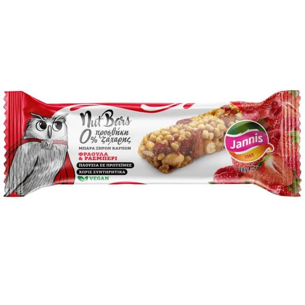 Μπάρα Ξηρών Καρπών Φράουλα & Ράσμπερι JANNIS 28gr
