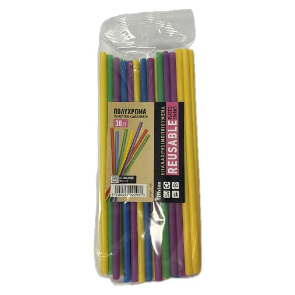 Καλαμάκια Επαναχρησ/να Διάφορα Χρώματα 20cm 30τμχ