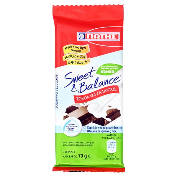 Σοκολάτα Γάλακτος Sweet & Balance ΓΙΩΤΗΣ 70gr