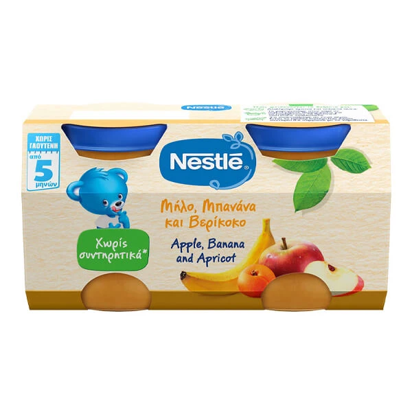 Φρουτοπουρές Μπανάνα, Μηλο & Βερίκοκο NESTLE 125gr (2x125gr)