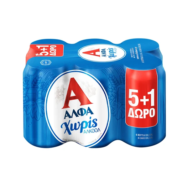 Μπύρα Χωρίς Αλκοόλ ΑΛΦΑ 330ml (5+1 ΔΩΡΟ)