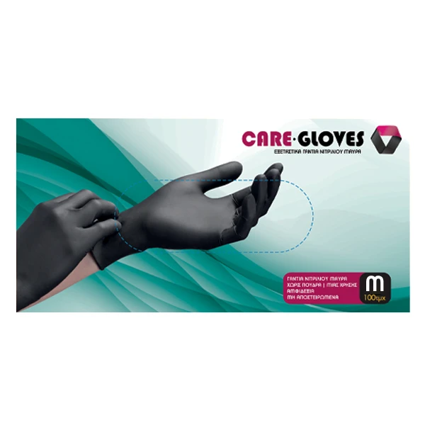 Γάντια Νιτριλίου Μαύρα Medium CARE GLOVES 100τμχ