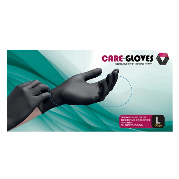 Γάντια Νιτριλίου Μαύρα Large CARE GLOVES 100τμχ