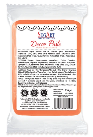 Decor Πάστα (Paste) (Ζαχαρόπαστα) Πορτοκαλί SUGART 1kg