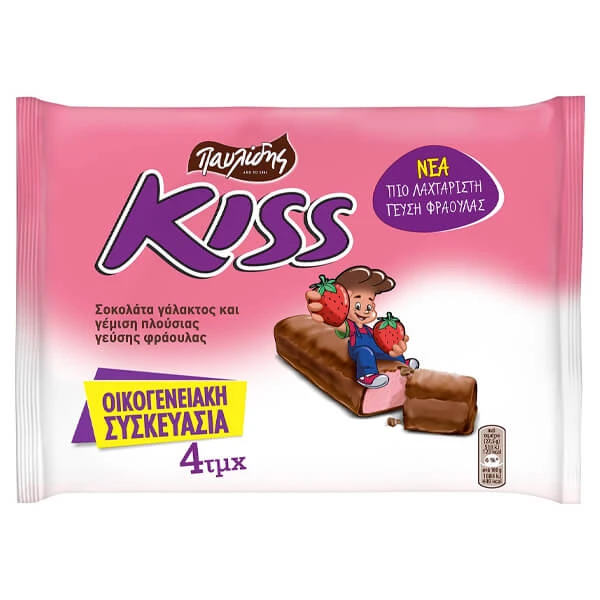 Σοκολάτα Kiss Kiss Γάλα & Φράουλα ΠΑΥΛΙΔΗ 27,5gr (4x27,5gr)