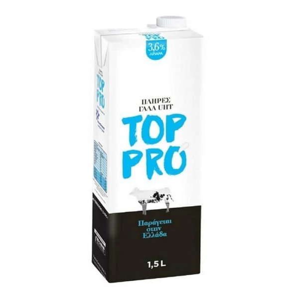 Γάλα Μακράς Διάρκειας Πλήρες 3,6% TOP PRO 1,5lt (8x 1,5lt)