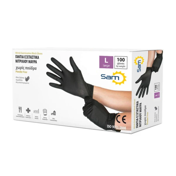 Γάντια Νιτριλίου Strong Large Μαύρα SAM 100τμχ