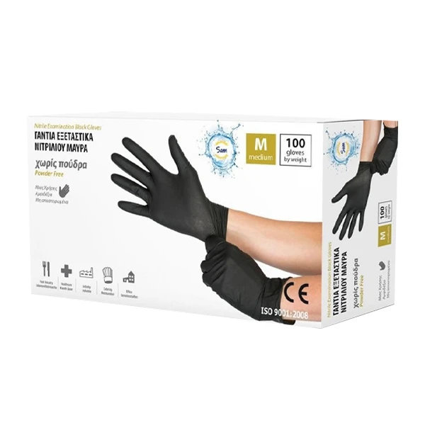 Γάντια Νιτριλίου Strong Medium Μαύρα SAM 100τμχ