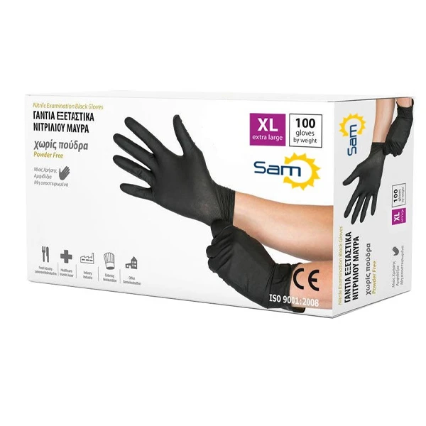 Γάντια Νιτριλίου Strong XL Μαύρα SAM 100τμχ