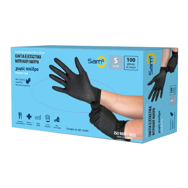 Γάντια Νιτριλίου Light Small Μαύρα SAM 100τμχ