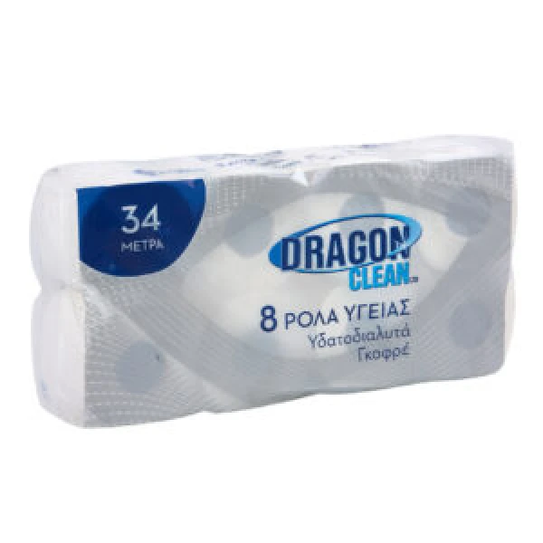 Χαρτί Υγείας Υδατοδιάλυτο 34m DRAGON CLEAN 110gr (8x110gr)