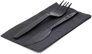 Κουβέρ Μαύρο Πιρούνι - Μαχαίρι - Χαρτοπετσέτα Reusable 100τμχ