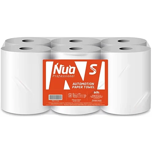 Χειροπετσέτα σε Ρολό 2φυλλη Λευκή 150m NUA Pro 6τμχ