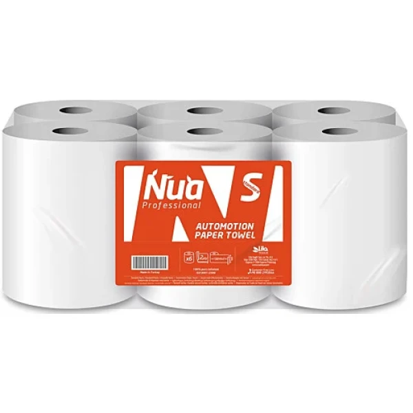 Χειροπετσέτα σε Ρολό 2φυλλη Λευκή 150m NUA Pro 6τμχ