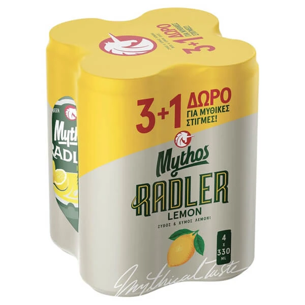 Μπύρα Radler Λεμόνι Κουτί 2% ΜΥΘΟΣ 330ml (3+1 Δώρο)