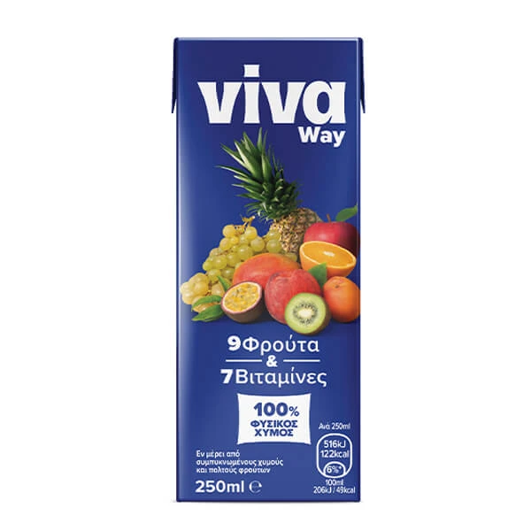 Φυσικός Χυμός 100% με 9 φρούτα VIVA Way 250ml