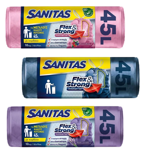 Σακούλες Απορριμάτων Αρωματικές Flex & Strong 52x75cm SANITAS 10τμχ