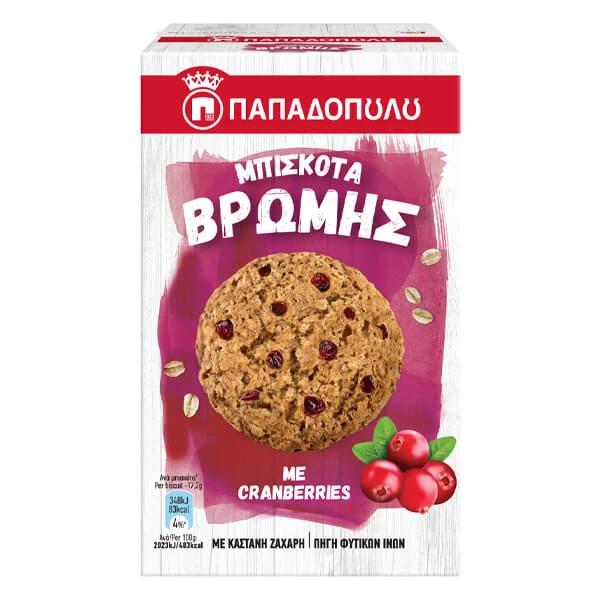 Μπισκότα Βρώμης με Καστανή Ζάχαρη & Cranberries ΠΑΠΑΔΟΠΟΥΛΟΥ 155gr