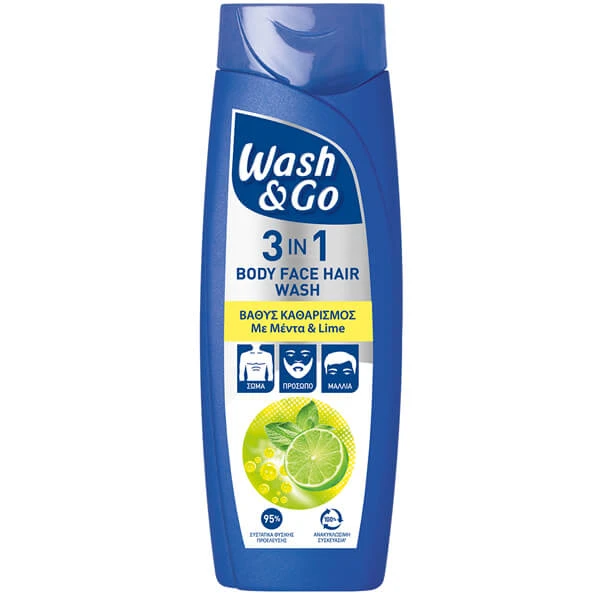 Σαμπουάν Men Mint & Lime WASH & GO 360ml (1+1 ΔΩΡΟ)