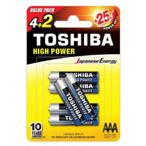 Μπαταρίες Αλκαλικές AAA TOSHIBA 6τμχ (4+2 ΔΩΡΟ)