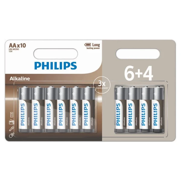 Μπαταρίες Αλκαλικές AA PHILIPS 10τμχ (6+4 ΔΩΡΟ)