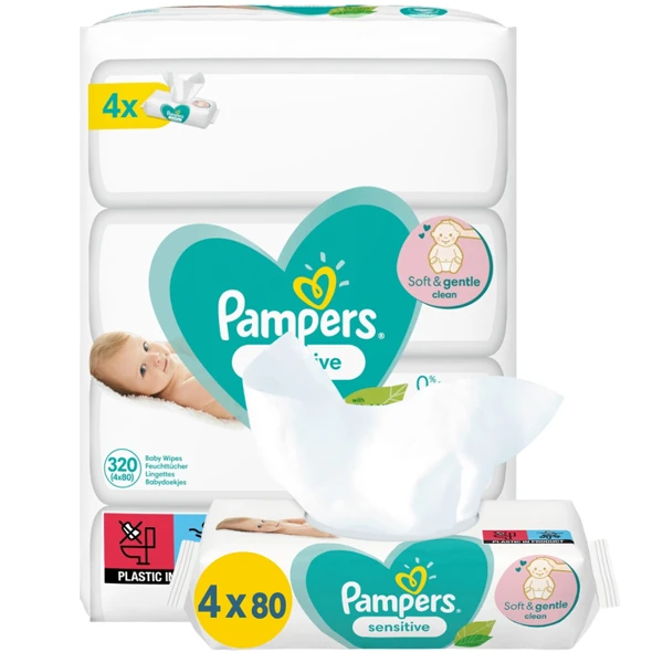 Μωρομάντηλα Sensitive PAMPERS 80τμχ (4x80τμχ)
