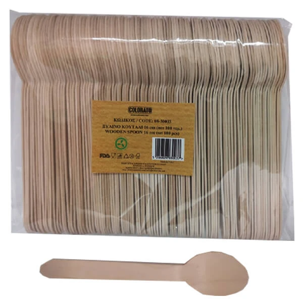 Ξύλινα Κουτάλια Φαγητού Bio COLORATO 100τμχ