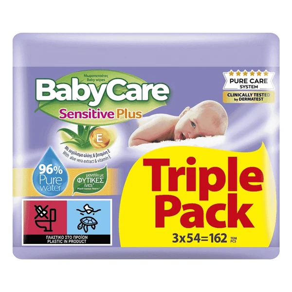 Μωρομάντηλα Sensitive Plus Babycare 54τμχ (3x54τμχ)