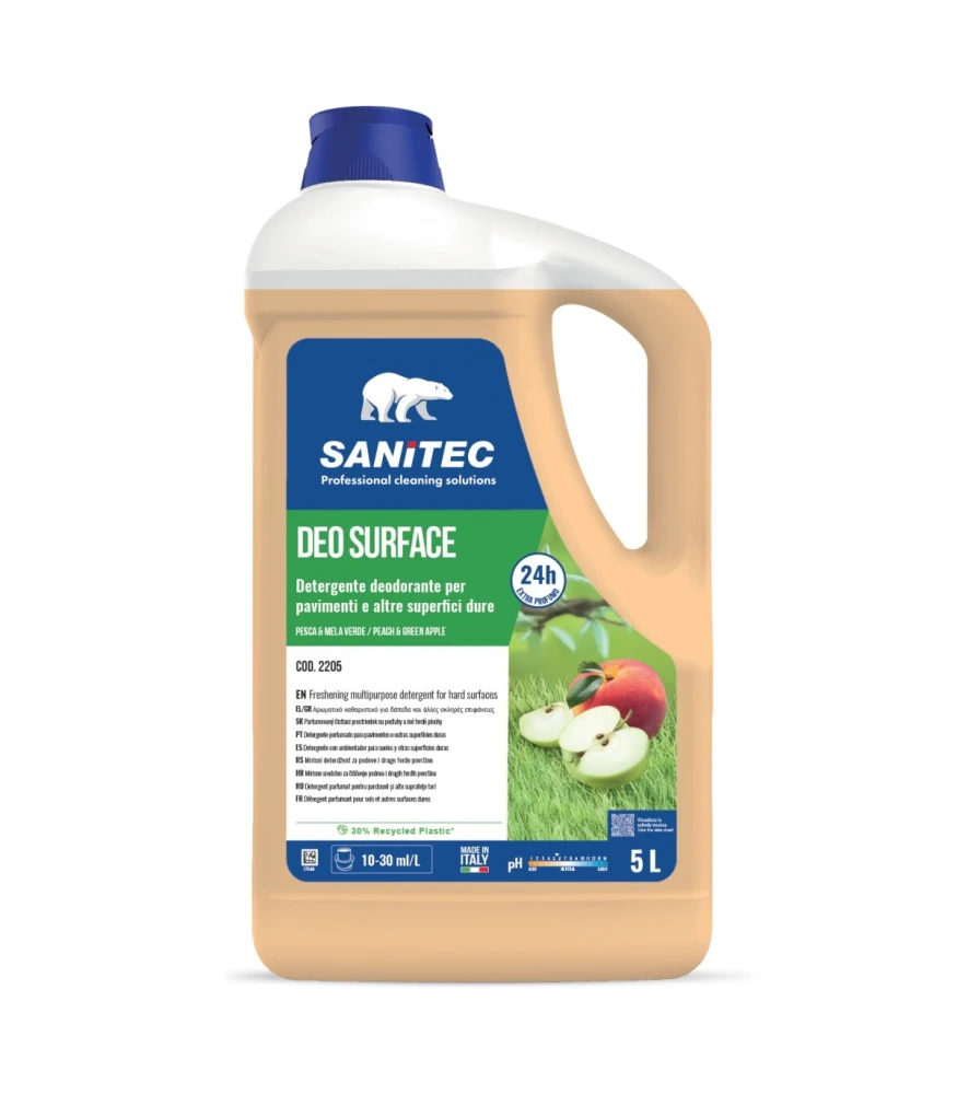 Καθαριστικό Γενικής Χρήσης με Άρωμα Ροδάκινου & Πράσινου Μήλου Ουδέτερο Deo Surface SANITEC 5lt