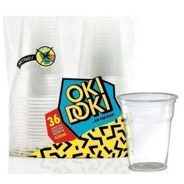 Πλαστικό Ποτήρι 430ml Διάφανο OKI DOKI 36τμχ