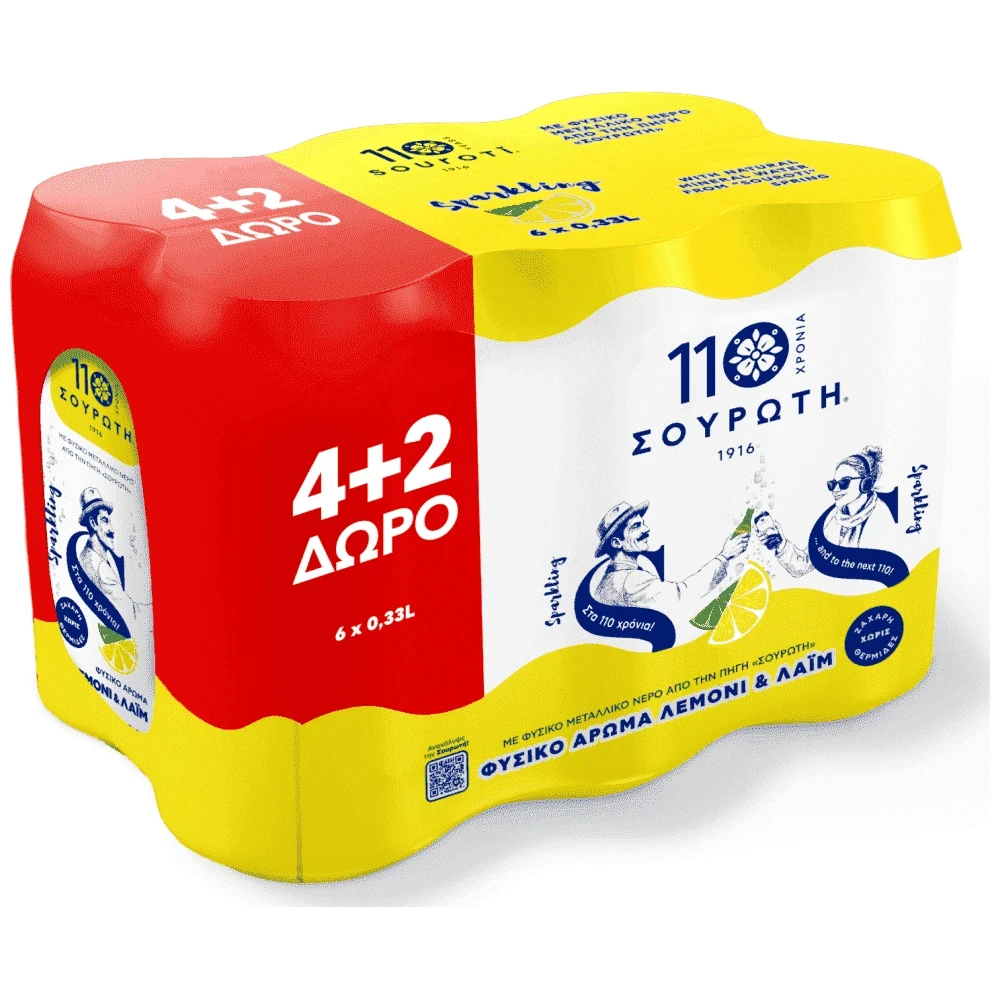 Ανθρακούχο Νερό με Λεμόνι ΣΟΥΡΩΤΗ 330ml (4x 4+2ΔΩΡΟ)