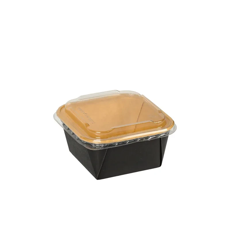 Μπωλ Tετράγωνο Kραφτ-Mαύρο 500ml με Kαπάκι 50τμχ