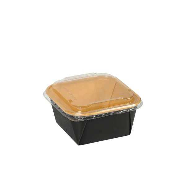 Μπωλ Tετράγωνο Kραφτ-Mαύρο 500ml με Kαπάκι 50τμχ