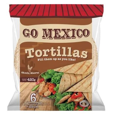 Τορτίγιες Ολικής Άλεσης 25cm GO MEXICO 6τμχ