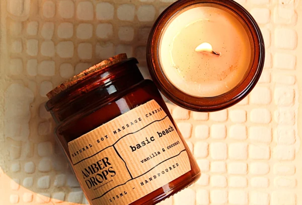 Basic Beach Massage Candle Φυσικό Κερί Σόγιας 175ml AMBER DROPS 1τμχ